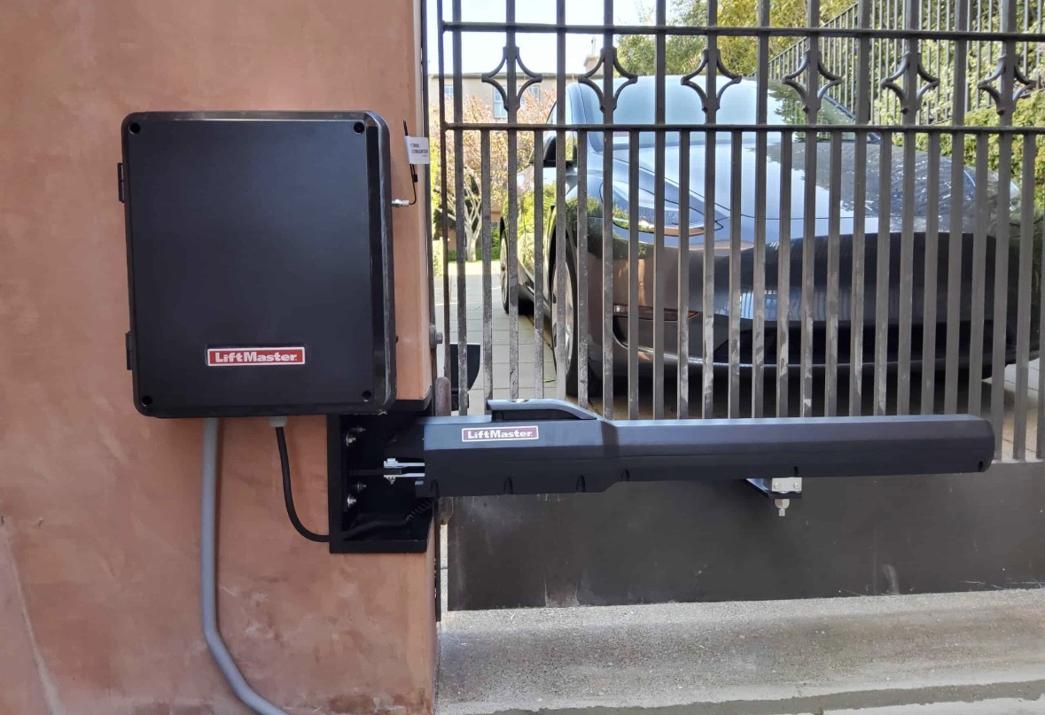 LiftMaster swing gate opener mounted on a gate