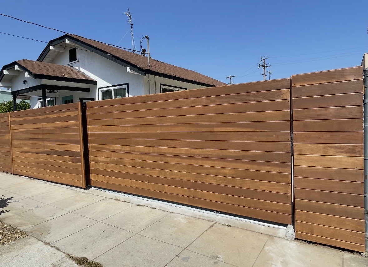 Custom horizontal wood driveway gates